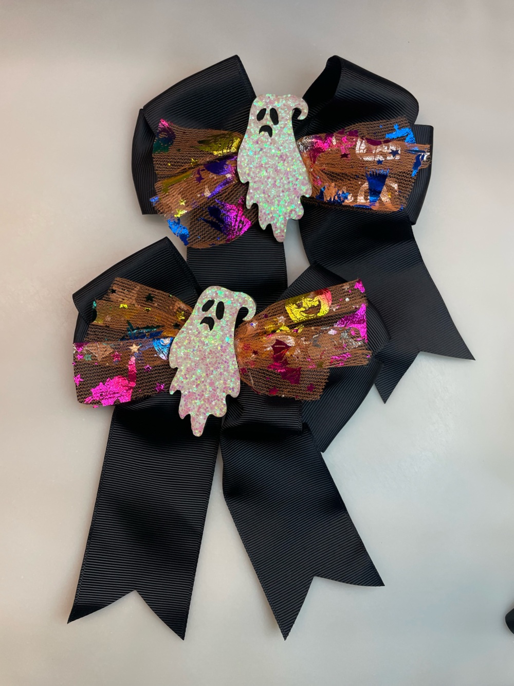 Halloween Ghost Ribbon Bow Hair Clips for Kids - Black